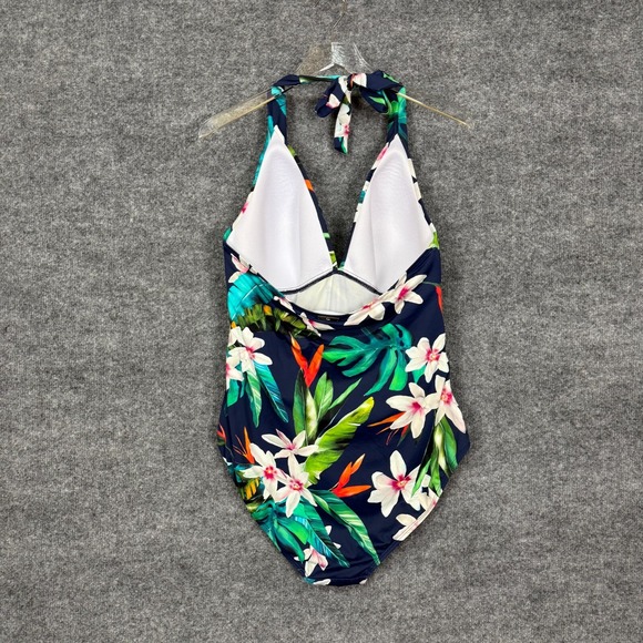 Lauren Ralph Lauren Swimsuit Womens 16 Blue Floral One Piece Halter Tie Padded - Picture 3 of 14